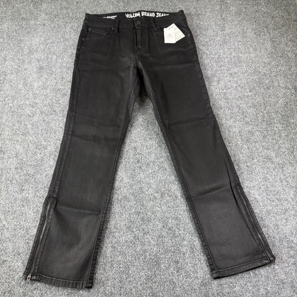 Volcom Jeans 1991 Straight Ankle Coated Black Zipper Hem Size 7 NWT Streetwear